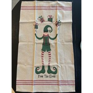 Ritz New Holiday Christmas Elf  Free the Elves Kitchen Towel 100% Cotton